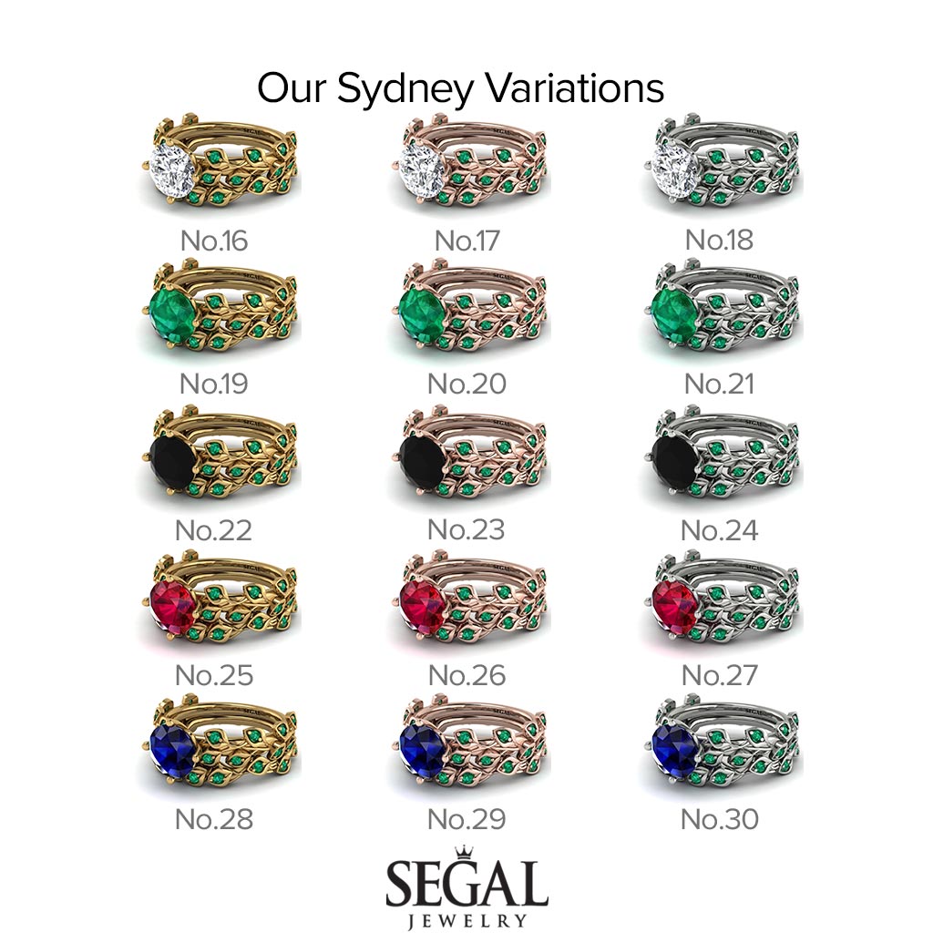 Leaves All Around Black Diamond Wedding Bridal Set - Sydney 2ct No. 38